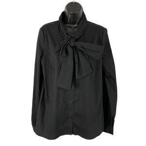NWOT Halogen Tie Neck Button Down Top Black Medium Work Career Professional